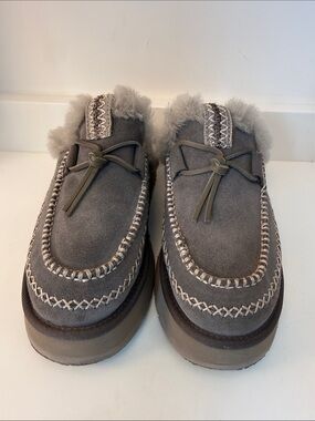 UGG Alpine Women’s Gray Suede Shearling-Lined Moccasin Slip-Ons - Size 9